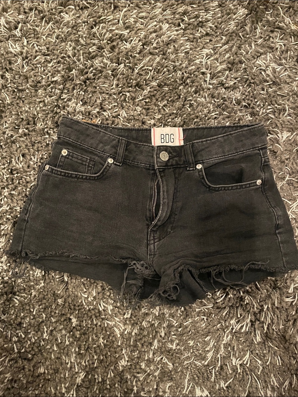 BDG Charcoal Black Frayed Hem Denim Shorts